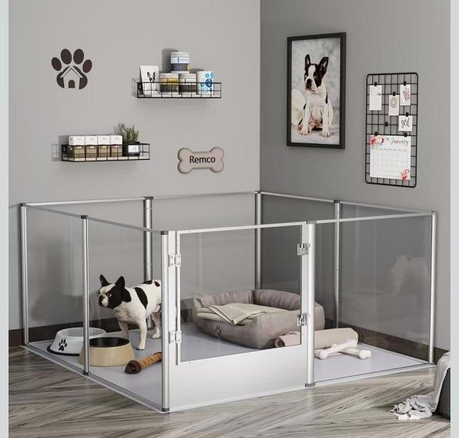 XPETSYL-12S Dog Clear Playpen Fence Kennel: Pet Indoor Heavy Duty Whelping Box Pen Cage with Waterproof whelping pad - Small Animal Acrylic Exercise K