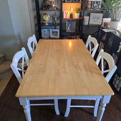 White And Tan Wooden Table +4 Chairs