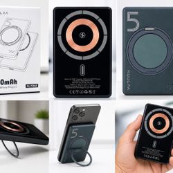 Magnetic Wireless Power Bank 5000mAh 🔋 Snap-On iPhone Charger + Stand