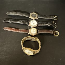 4 Random Watches… three leather bands. TIMEX INDIGLO, J.M. Jacmor, Studio PLUS