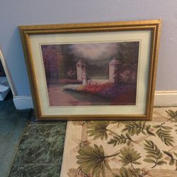 Beautiful Large Picture Frame With Glass And Gold Frame I Have A Lady And A Little Girl And A Doggie Amongst The Flowers
