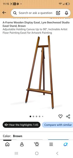 A-Frame Wooden Display Easel, Lyre Beechwood Studio Easel Stand, Brown
Adjustable Holding Canvas Up to 90", Inclinable Artist Floor Painting Easel for