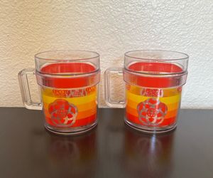 Epcot Center St Tropez Vintage Plastic Cups 2 Set Vintage Disney World Orange
