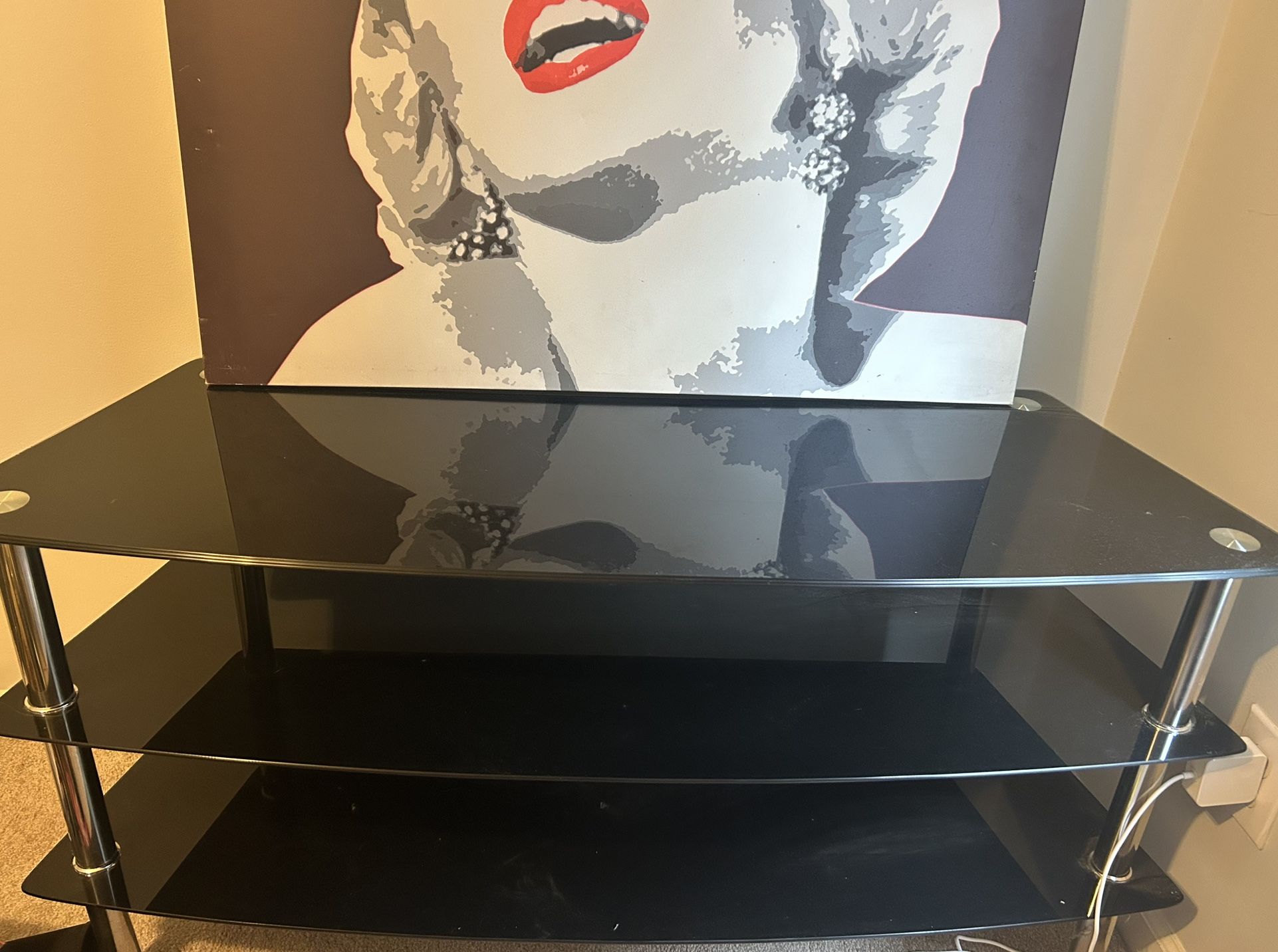 Black Glass and Chrome TV Stand