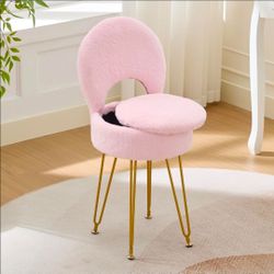 White Faux Fur Stool with Storage Ottoman