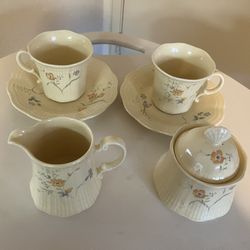 Vintage Mikasa Bone China Tea Cup Saucers Creamer Sugar Bowl with Cover