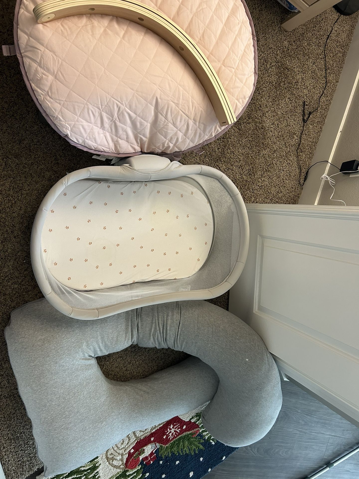 Bundle Momcozy maternity pillow INGENUITY babygirl playmat Halo Bassinet with babygirl crib sheets