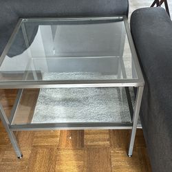 Modern glass end table/side table w/ dark grey metal frame