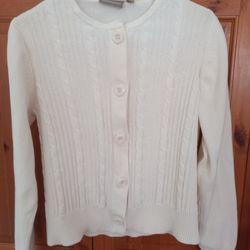 CROFT & BARROW-CREAM-LONG SLEEVE-BUTTON UP NECK-CABLE CARDIGAN-SIZE L