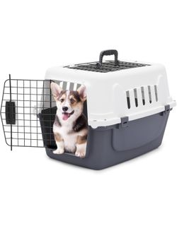 V130 $20  18 Inch Hard-Sided Plastic Dog Carrier, 2-Door Top-Loading Kennel for Small Dogs and Cats Longer Traveling, Durable Handle, and 4 Sides Vent