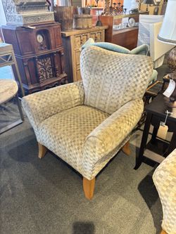 Accent Chair W/ Square Pattern & Wood Legs - AS IS (Normal Wear) - SKU: SH6FJ9