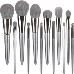 EVRCHGIEA Makeup Brushes Set, Professional Premium Synthetic Powder Foundation Blending Eye Shadow Blush Concealers Face Makeup Brush Kit (Silver 12pc
