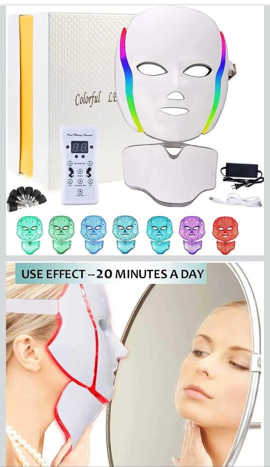 LED facial mask, 7-color Farsaw LED light mask beauty machine