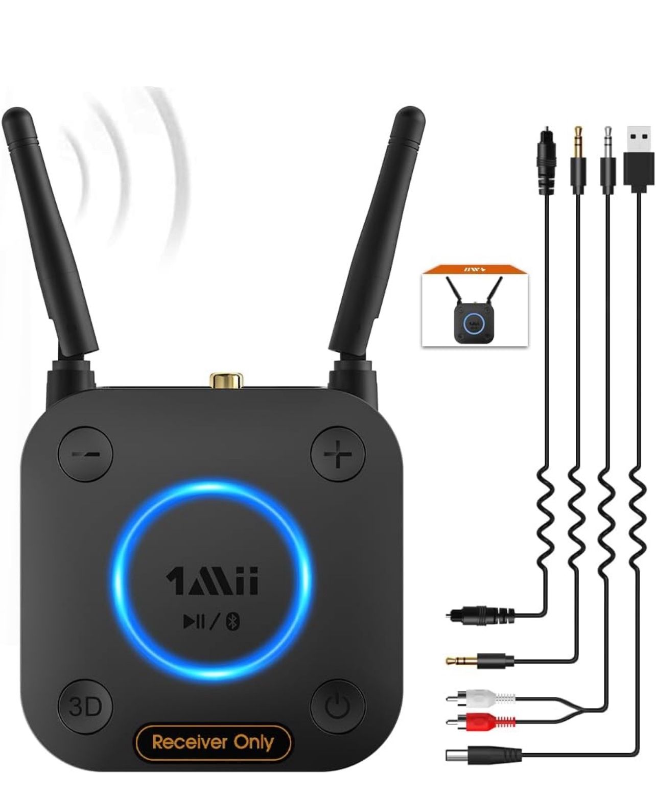 1Mii B06Pro Long Range Bluetooth Receiver, HiFi Wireless Audio Adapter, Bluetooth 5.1 Receiver with 3D Surround aptX HD Low Latency Optical 