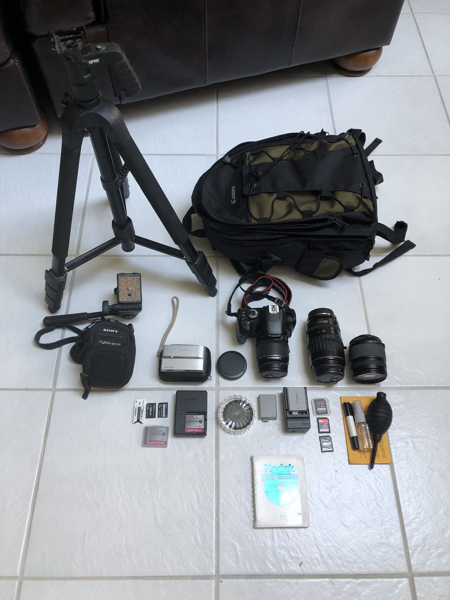 Canon Rebel XSi camera set with Sony point and shoot