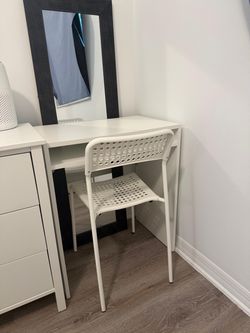 White Metal Chair with Perforated Design and desk