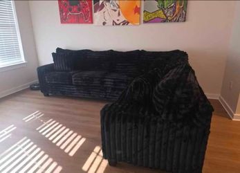 Brand New Byers Market Black Thick Corduroy RAF 2pc Corner Sectional