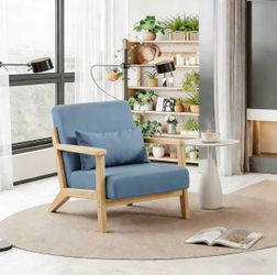 Solid Wood Accent Chair Mid-Century Modern Lounge Armchairs, Fabric Upholstered Soft Comfy Living Room Chairs with Armrest Waist Cushion Pillow