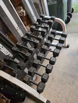 10lb thru 45lb Metal Hex Dumbbell Set with Rack