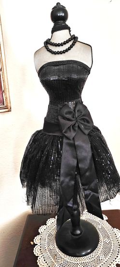 28" Mannequin Dress Form, Black Sequined Satin Tulle Dress Mannequin Form, Table Decor