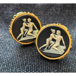 Vintage Dante Nude Couple Gold Tone Cameo Cufflinks