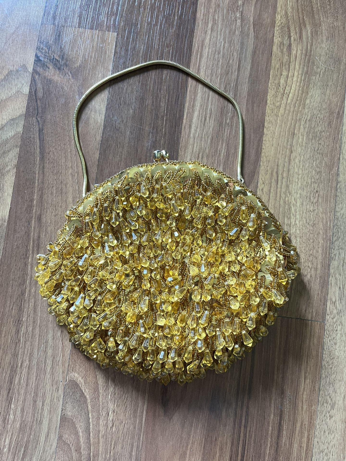 Fancy, gold, beaded clutch purse with chain. Gorgeous!