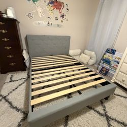 Gray Upholstered Queen Bed Frame