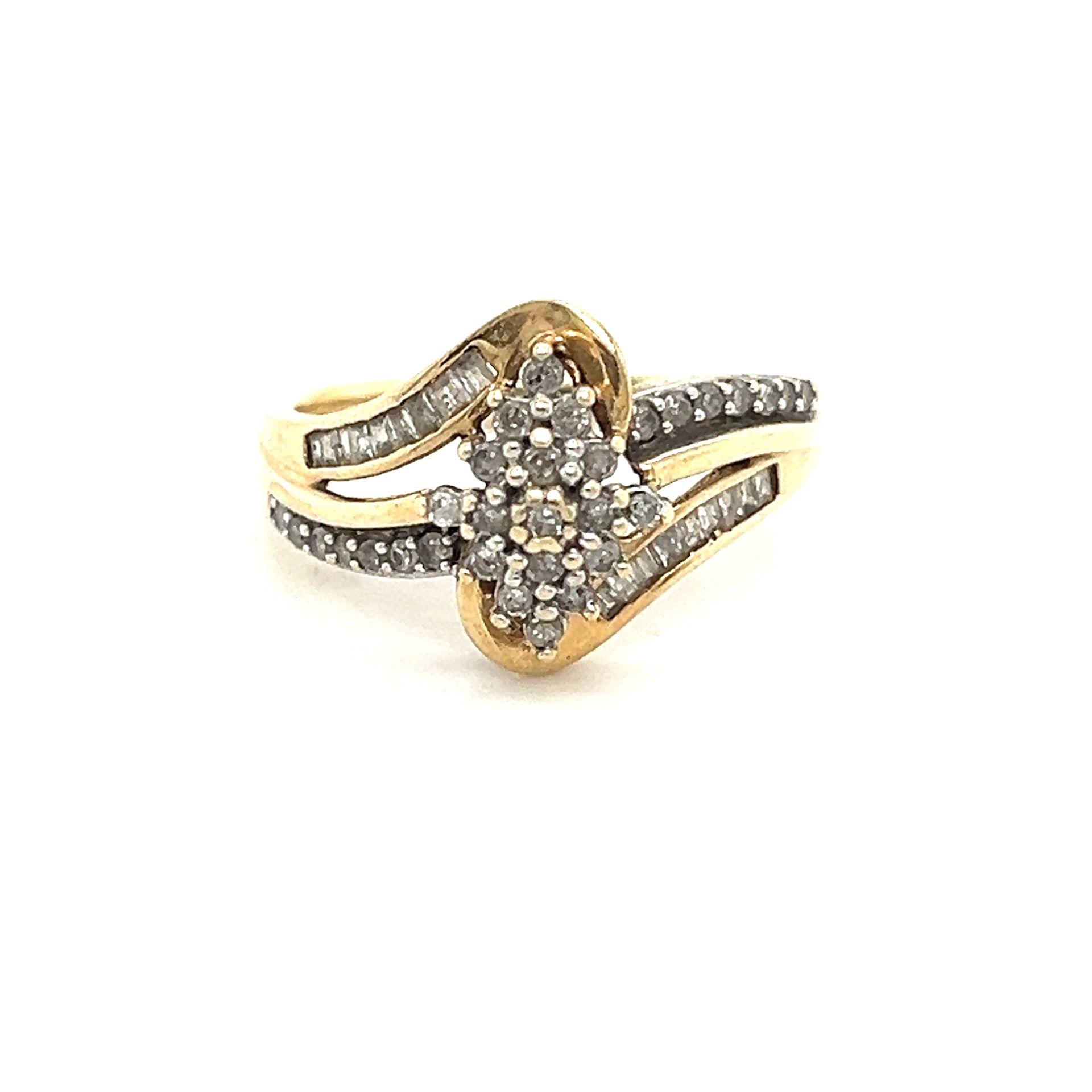 Baguette & Round Diamonds 10k Gold Ring