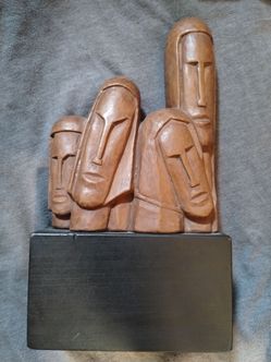 Vintage Amadeo Modigliani 4 Leaning Faces Alva Museum replica sculpture, 8x4.5"