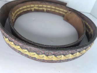 Tooled Leather Belt with Gold Braided Edge