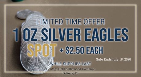 $2.50 Over Silver Spot Price per Coin, American Silver Eagles Bullion 1 Troy oz .999