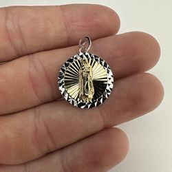 Silver Pendant Solid .925 Sterling Silver Virgin Mary Pendant 