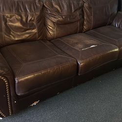 Brown genuine leather couch