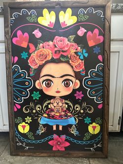 Framed art cartoon Frida Kahlo