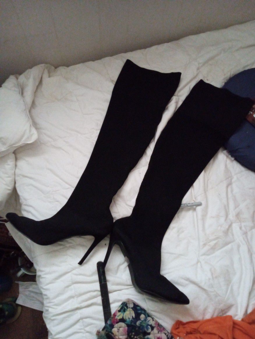 Thigh High Black Heel Boots Size 9