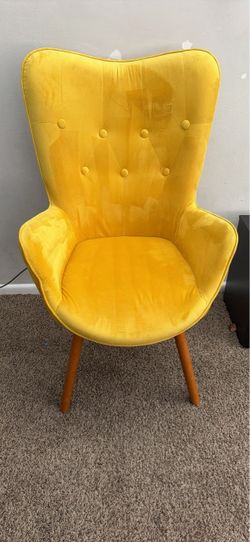 Yellow Velvet Accent Chair with Wood Legs