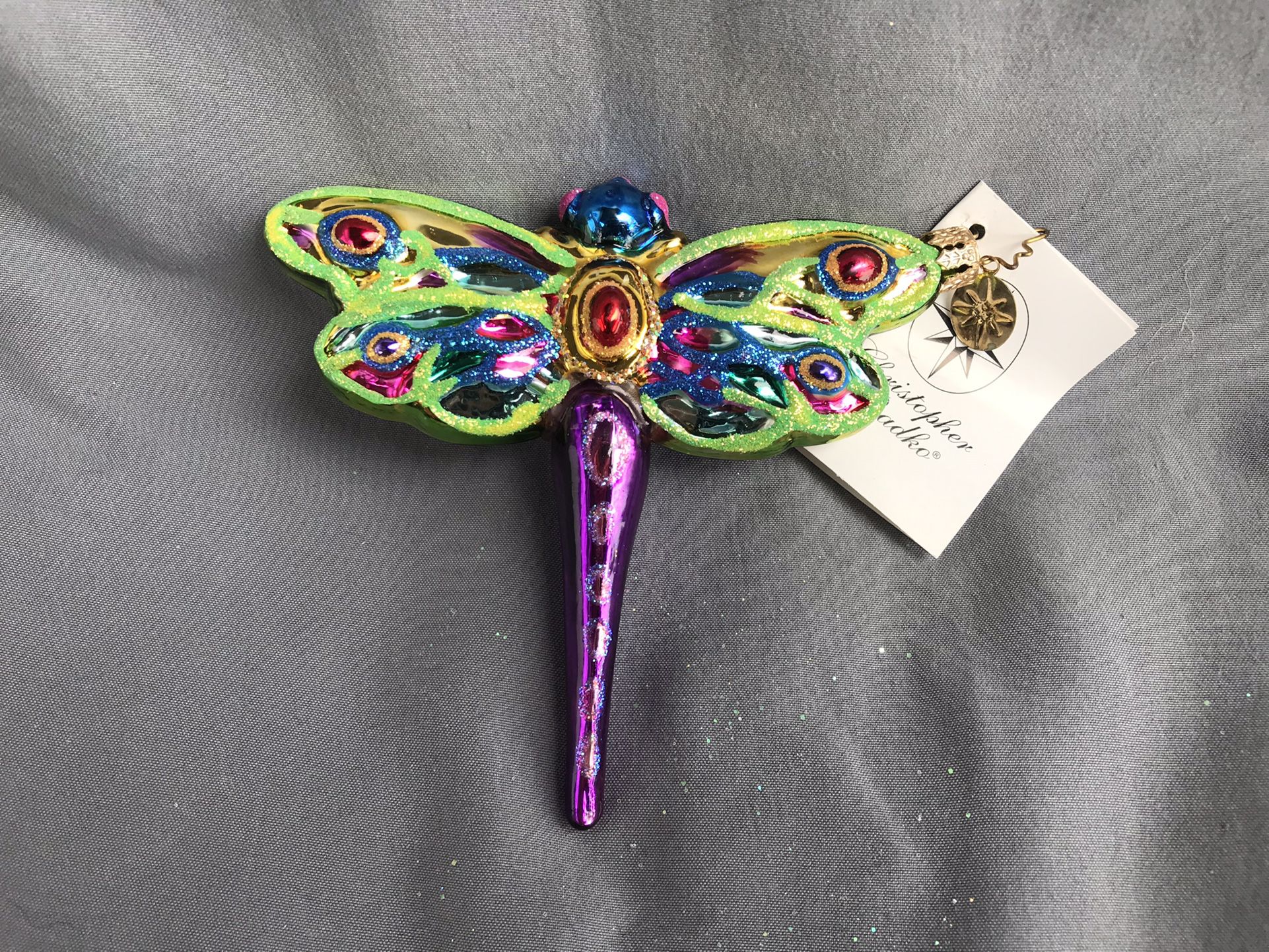 Original Christopher Radko Flittin’ Pretty Dragonfly Hand Blown Glass Ornament
