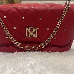 Red Purse With Gold Chain Handle 