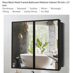 Movo Black Metal Framed Bathroom Medicine Cabinet 30 Inch x 27 Inch