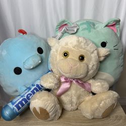 Stuff Animals (Squishmallows, Snackle 5 Surprise Mento Hippo, Kelly Toy Lamb)  Great For Easter Baskets All As Is $10