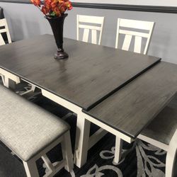 6PC Gray Dining Table Set W/ Side Extensions