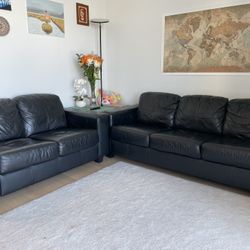 Set of 2 Black Leather Sofas
