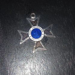 Maltese Cross Blue Enameled Saint Christopher Medal