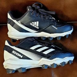 Adidas Icon 7 MD Boys size 11K Black Mid Cleats Baseball Sneakers 