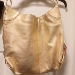 Dooney & Bourke Gold Leather Large Hobo Shoulder Tote Bag

