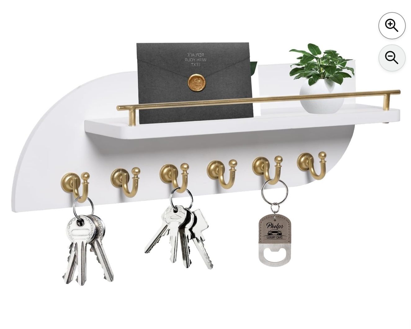 Key Holder For Wall, Decorative Key And Mail Organizer With 6 Sturdy Metal Hooks And Floating Shelf