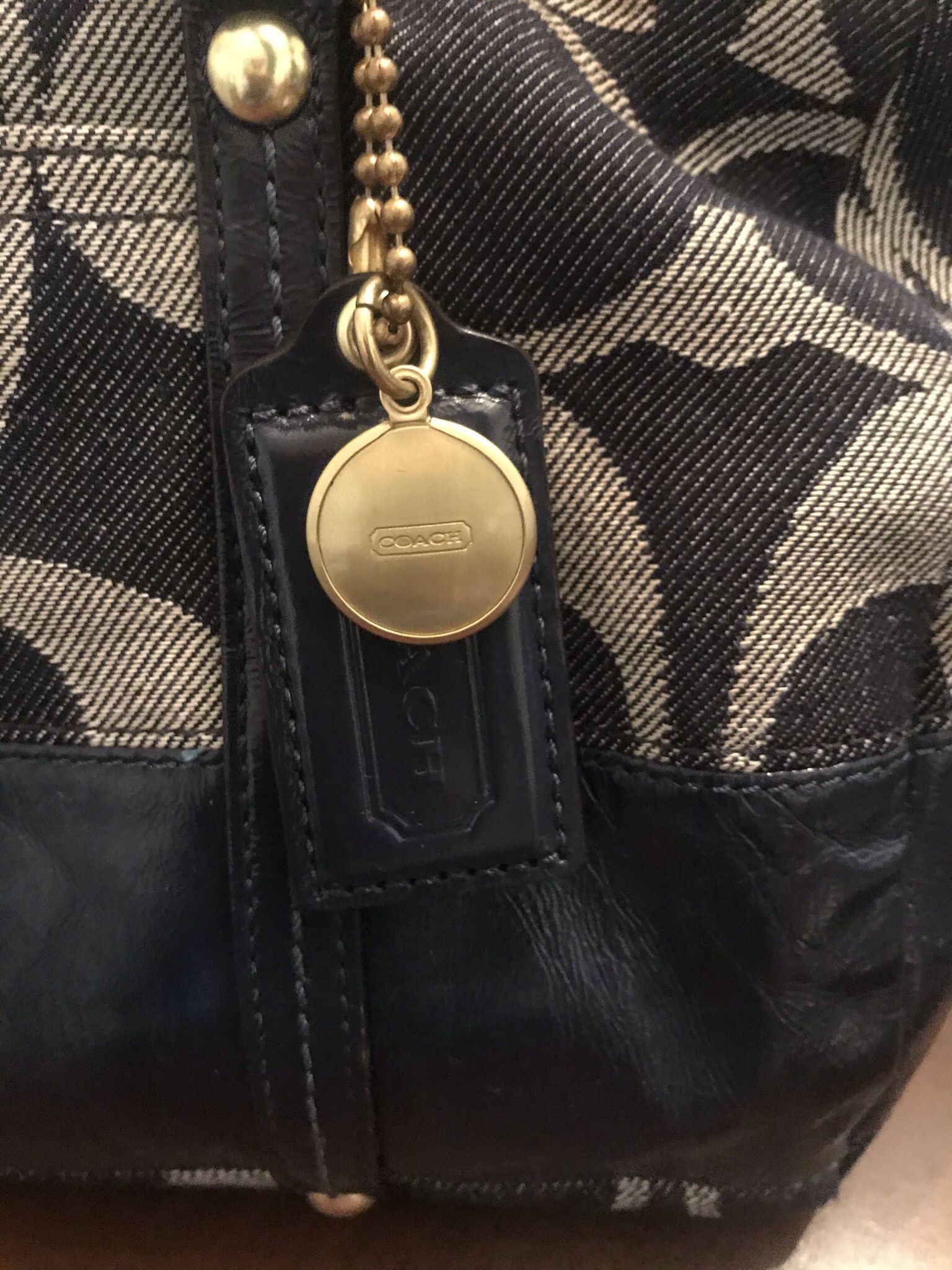 Authentic Coach Signature Strip Blue Jean Handbag