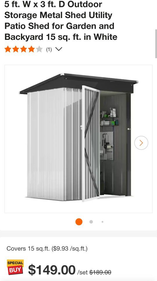 125obo New Tozey 5 ft. W x 3 ft. D Outdoor Storage Metal Shed Utility Patio ...