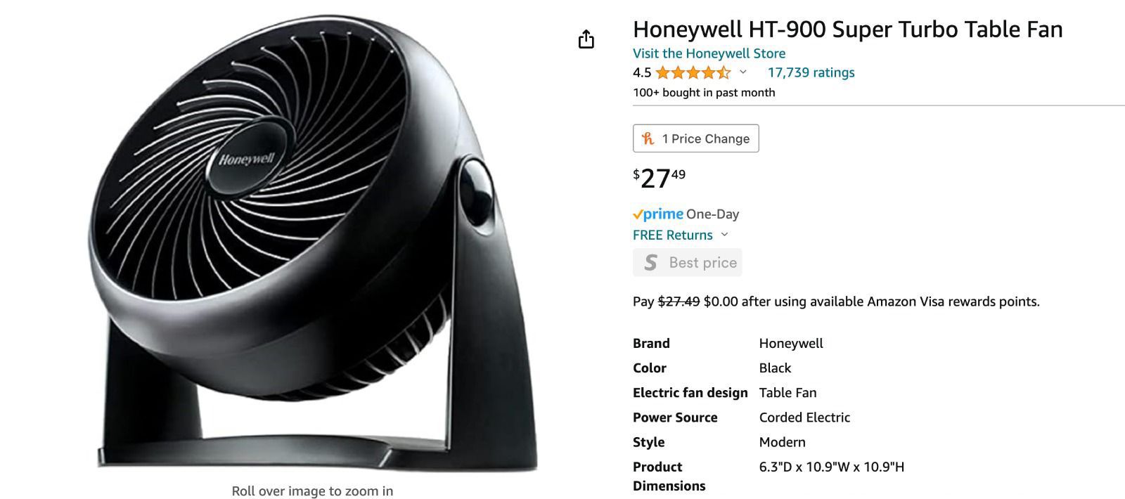 Honeywell 12” table fan