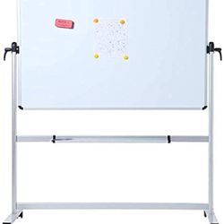 VIZ-PRO Double-Sided Magnetic Mobile Whiteboard, 48 x 36 Inches, Aluminium Frame and Stand